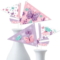 Big Dot Of Happiness Beautiful Butterfly - Triangle Floral Baby Shower Or Birthday Party Photo Props - Pennant Flag Centerpieces - Set Of 20 -Aurora Party Sales GUEST 37bb9f00 ba12 4814 a681 34f4c2140c68