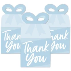 Big Dot Of Happiness Dusty Blue Elegantly Simple - Square Favor Gift Boxes - Guest Party Favors Bow Boxes - Set Of 12