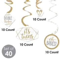 Big Dot Of Happiness It's Twins - Gold Twins Baby Shower Hanging Decor - Party Decoration Swirls - Set Of 40 8 Big Dot Of Happiness It's Twins - Gold Twins Baby Shower Hanging Decor - Party Decoration Swirls - Set Of 40 -Aurora Party Sales GUEST 37c8088c 7e1a 428c b928 f7973083156b