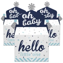 Big Dot Of Happiness Hello Little One - Blue And Silver - Treat Box Party Favors - Boy Baby Shower Goodie Gable Boxes - Set Of 12