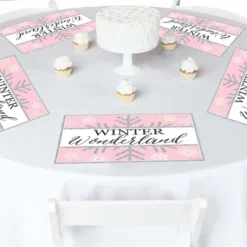 Big Dot Of Happiness Pink Winter Wonderland - Party Table Decorations - Holiday Snowflake Birthday Party And Baby Shower Placemats - Set Of 16