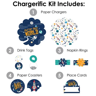 Big Dot Of Happiness Blast Off To Outer Space - Rocket Ship Baby Shower Or Birthday Party Paper Charger & Table Decorations Chargerific Kit For 8 2 Big Dot Of Happiness Blast Off To Outer Space - Rocket Ship Baby Shower Or Birthday Party Paper Charger & Table Decorations Chargerific Kit For 8 - Image 2