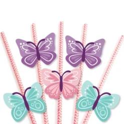 Big Dot Of Happiness Beautiful Butterfly - Paper Straw Decor - Floral Baby Shower Or Birthday Party Striped Decorative Straws - Set Of 24 -Aurora Party Sales GUEST 3aeab1c8 e682 40a6 b396 881e14685402