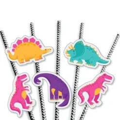 Big Dot Of Happiness Roar Dinosaur Girl - Paper Straw Decor - Dino Mite T-Rex Baby Shower Or Birthday Party Striped Decorative Straws - Set Of 24 -Aurora Party Sales GUEST 3aec55b6 d3dd 4feb 9fca bb67fda8be35