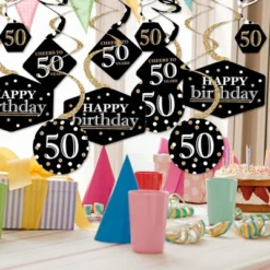 Big Dot Of Happiness Adult 50th Birthday - Gold - Birthday Party Hanging Decor - Party Decoration Swirls - Set Of 40