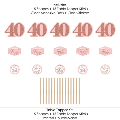 Big Dot Of Happiness 40th Pink Rose Gold Birthday - Happy Birthday Party Centerpiece Sticks - Table Toppers - Set Of 15 5 Big Dot Of Happiness 40th Pink Rose Gold Birthday - Happy Birthday Party Centerpiece Sticks - Table Toppers - Set Of 15 - Image 5