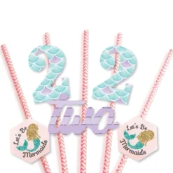 Big Dot Of Happiness 2nd Birthday Let's Be Mermaids - Paper Straw Decor - Second Birthday Party Striped Decorative Straws - Set Of 24 -Aurora Party Sales GUEST 3ce603f2 bedc 4a8a 9d7a 13c153bbbcd2