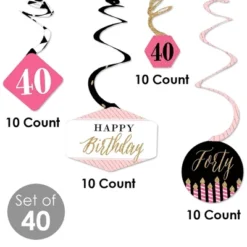 Big Dot Of Happiness Chic 40th Birthday - Pink, Black And Gold - Birthday Party Hanging Decor - Party Decoration Swirls - Set Of 40 -Aurora Party Sales GUEST 3eecd111 3977 4366 9fcb 7354d7579d0e