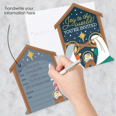 Big Dot Of Happiness Holy Nativity - Shaped Fill-In Invitations - Manger Scene Religious Christmas Invitation Cards With Envelopes - Set Of 12 1 Big Dot Of Happiness Holy Nativity - Shaped Fill-In Invitations - Manger Scene Religious Christmas Invitation Cards With Envelopes - Set Of 12
