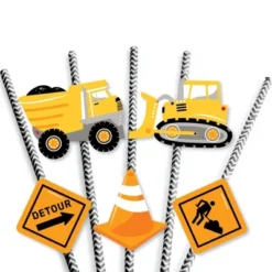 Big Dot Of Happiness Dig It - Construction Party Zone - Paper Straw Decor - Baby Shower Or Birthday Party Striped Decorative Straws - Set Of 24 -Aurora Party Sales GUEST 3f8c0281 fbfb 476b a981 214d95e2522b