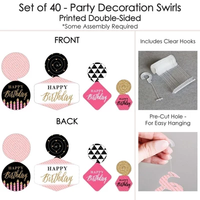 Big Dot Of Happiness Chic Happy Birthday - Pink, Black And Gold - Birthday Party Hanging Decor - Party Decoration Swirls - Set Of 40 4 Big Dot Of Happiness Chic Happy Birthday - Pink, Black And Gold - Birthday Party Hanging Decor - Party Decoration Swirls - Set Of 40 - Image 4