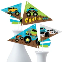 Big Dot Of Happiness Smash And Crash - Monster Truck - Triangle Boy Birthday Party Photo Props - Pennant Flag Centerpieces - Set Of 20 -Aurora Party Sales GUEST 40679aad 5dd5 46e1 b031 9b68bd5e96b8