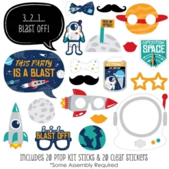 Big Dot Of Happiness Blast Off To Outer Space - Rocket Ship Baby Shower Or Birthday Party Photo Booth Props Kit - 20 Count