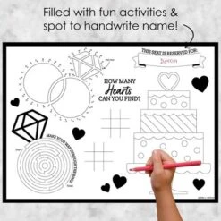 Big Dot Of Happiness Mr. And Mrs. - Paper Black And White Wedding Or Bridal Shower Coloring Sheets - Activity Placemats - Set Of 16