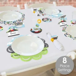Big Dot Of Happiness Cars, Trains, And Airplanes Transportation Birthday Party Paper Charger And Table Decorations Chargerific Kit Place Setting For 8