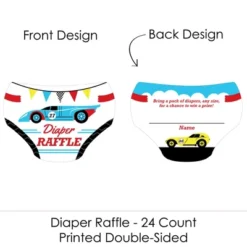 Big Dot Of Happiness Let’s Go Racing - Racecar - Diaper Shaped Raffle Ticket Inserts - Race Car Baby Shower Activities - Diaper Raffle Game - 24 Ct