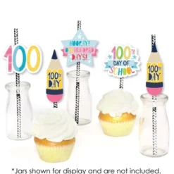 Big Dot Of Happiness Happy 100th Day Of School - Paper Straw Decor -100 Days Party Striped Decorative Straws - Set Of 24 -Aurora Party Sales GUEST 46705a70 78aa 49e1 8a77 01b82278eeab