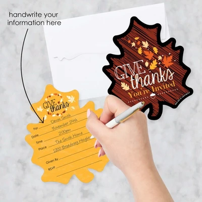 Big Dot Of Happiness Give Thanks - Shaped Fill-in Invitations - Thanksgiving Party Invitation Cards With Envelopes - Set Of 12 1 Big Dot Of Happiness Give Thanks - Shaped Fill-in Invitations - Thanksgiving Party Invitation Cards With Envelopes - Set Of 12