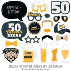 Big Dot Of Happiness Cheers And Beers To 50 Years - 50th Birthday Party Photo Booth Props Kit - 20 Count