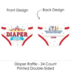 Big Dot Of Happiness Carnival - Step Right Up Circus - Diaper Shaped Raffle Ticket Inserts - Carnival Baby Shower Diaper Raffle Game - Set Of 24