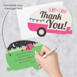 Big Dot Of Happiness Let's Go Glamping - Shaped Thank You Cards - Camp Glamp Party Or Birthday Party Thank You Note Cards With Envelopes - Set Of 12