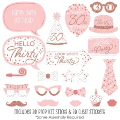 Big Dot Of Happiness 30th Pink Rose Gold Birthday - Happy Birthday Party Photo Booth Props Kit - 20 Count