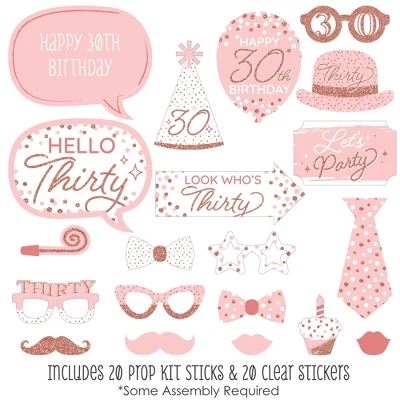 Big Dot Of Happiness 30th Pink Rose Gold Birthday - Happy Birthday Party Photo Booth Props Kit - 20 Count 1 Big Dot Of Happiness 30th Pink Rose Gold Birthday - Happy Birthday Party Photo Booth Props Kit - 20 Count