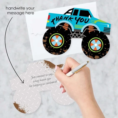 Big Dot Of Happiness Smash And Crash - Monster Truck - Shaped Thank You Cards - Boy Birthday Party Thank You Note Cards With Envelopes - Set Of 12 1 Big Dot Of Happiness Smash And Crash - Monster Truck - Shaped Thank You Cards - Boy Birthday Party Thank You Note Cards With Envelopes - Set Of 12