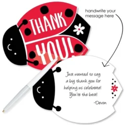 Big Dot Of Happiness Happy Little Ladybug - Shaped Thank You Cards - Baby Shower Or Birthday Party Thank You Note Cards With Envelopes - Set Of 12