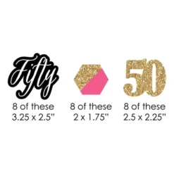 Big Dot Of Happiness Chic 50th Birthday - Pink, Black And Gold Paper Straw Decor - Birthday Party Striped Decorative Straws - Set Of 24