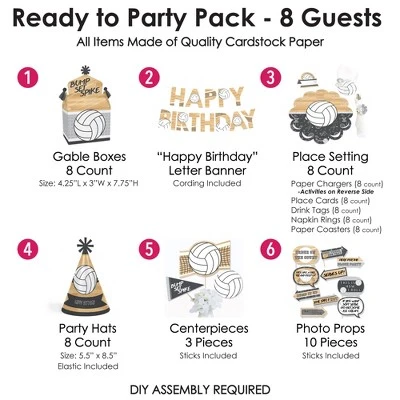 Big Dot Of Happiness Bump, Set, Spike - Volleyball - Happy Birthday Party Supplies Kit - Ready To Party Pack - 8 Guests 2 Big Dot Of Happiness Bump, Set, Spike - Volleyball - Happy Birthday Party Supplies Kit - Ready To Party Pack - 8 Guests - Image 2