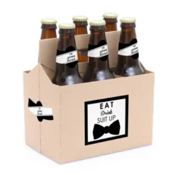 Big Dot Of Happiness Suit Up - Will You Be My Groomsman Decorations For Men - 6 Beer Bottle Label Stickers And 1 Carrier