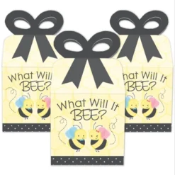 Big Dot Of Happiness What Will It BEE? - Square Favor Gift Boxes - Gender Reveal Party Bow Boxes - Set Of 12