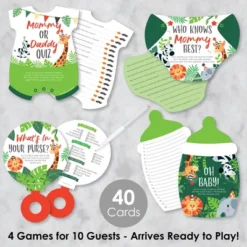 Big Dot Of Happiness Jungle Party Animals - 4 Safari Zoo Animal Baby Shower Games - 10 Cards Each - Gamerific Bundle