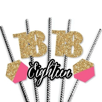 Big Dot Of Happiness Chic 18th Birthday - Pink, Black And Gold - Paper Straw Decor - Birthday Party Striped Decorative Straws - Set Of 24 4 Big Dot Of Happiness Chic 18th Birthday - Pink, Black And Gold - Paper Straw Decor - Birthday Party Striped Decorative Straws - Set Of 24 - Image 4