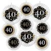 Big Dot Of Happiness Adult 40th Birthday - Gold - Hanging Birthday Party Tissue Decoration Kit - Paper Fans - Set Of 9