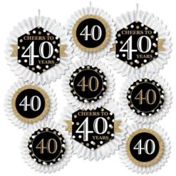 Big Dot Of Happiness Adult 40th Birthday - Gold - Hanging Birthday Party Tissue Decoration Kit - Paper Fans - Set Of 9