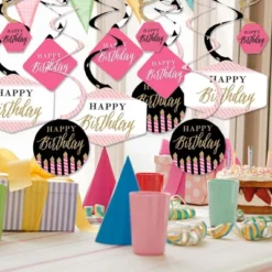 Big Dot Of Happiness Chic Happy Birthday - Pink, Black And Gold - Birthday Party Hanging Decor - Party Decoration Swirls - Set Of 40