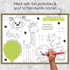 Big Dot Of Happiness Funfari - Fun Safari Jungle - Paper Birthday Party Coloring Sheets - Activity Placemats - Set Of 16