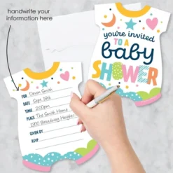 Big Dot Of Happiness Colorful Baby Shower - Shaped Fill-In Invitations - Gender Neutral Party Invitation Cards With Envelopes - Set Of 12