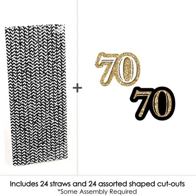 Big Dot Of Happiness Adult 70th Birthday - Gold - Paper Straw Decor - Birthday Party Striped Decorative Straws - Set Of 24 2 Big Dot Of Happiness Adult 70th Birthday - Gold - Paper Straw Decor - Birthday Party Striped Decorative Straws - Set Of 24 - Image 2