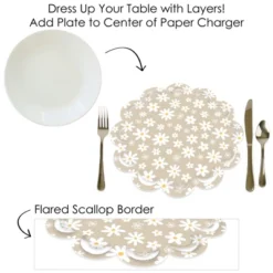 Big Dot Of Happiness Tan Daisy Flowers - Floral Party Round Table Decorations - Paper Chargers - Place Setting For 12 -Aurora Party Sales GUEST 57d9c23f c601 48cf aea0 3240f2018bd9