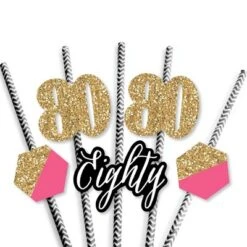 Big Dot Of Happiness Chic 80th Birthday - Pink, Black And Gold - Paper Straw Decor - Birthday Party Striped Decorative Straws - Set Of 24 -Aurora Party Sales GUEST 58eb8425 e413 49b4 9b2e f74280f822c6
