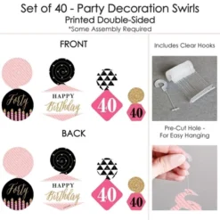 Big Dot Of Happiness Chic 40th Birthday - Pink, Black And Gold - Birthday Party Hanging Decor - Party Decoration Swirls - Set Of 40 -Aurora Party Sales GUEST 5949df54 c9bb 4af6 adc7 ab6c29bfdb08