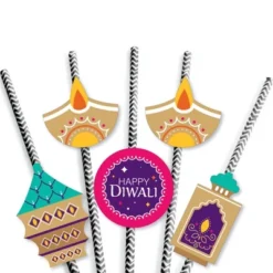 Big Dot Of Happiness Happy Diwali - Paper Straw Decor - Festival Of Lights Party Striped Decorative Straws - Set Of 24 -Aurora Party Sales GUEST 5d79d692 1a25 48f3 b556 c3353cfba4ec