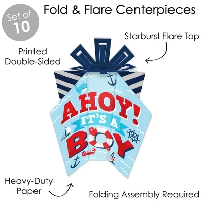 Big Dot Of Happiness Ahoy It's A Boy - Table Decorations - Nautical Baby Shower Fold And Flare Centerpieces - 10 Count 2 Big Dot Of Happiness Ahoy It's A Boy - Table Decorations - Nautical Baby Shower Fold And Flare Centerpieces - 10 Count - Image 2