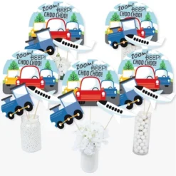 Big Dot Of Happiness Cars, Trains, And Airplanes - Transportation Birthday Party Centerpiece Sticks - Table Toppers - Set Of 15