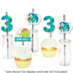 Big Dot Of Happiness 3rd Birthday Roar Dinosaur - Paper Straw Decor - Three Rex Dino Third Birthday Party Striped Decorative Straws - Set Of 24 -Aurora Party Sales GUEST 60a1b778 53f4 4819 8352 0471adf127b6