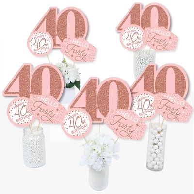 Big Dot Of Happiness 40th Pink Rose Gold Birthday - Happy Birthday Party Centerpiece Sticks - Table Toppers - Set Of 15 1 Big Dot Of Happiness 40th Pink Rose Gold Birthday - Happy Birthday Party Centerpiece Sticks - Table Toppers - Set Of 15
