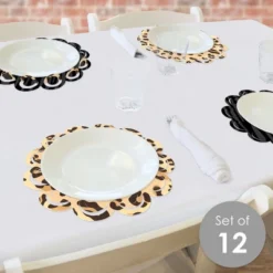 Big Dot Of Happiness Leopard Print - Cheetah Party Round Table Decorations - Paper Chargers - Place Setting For 12